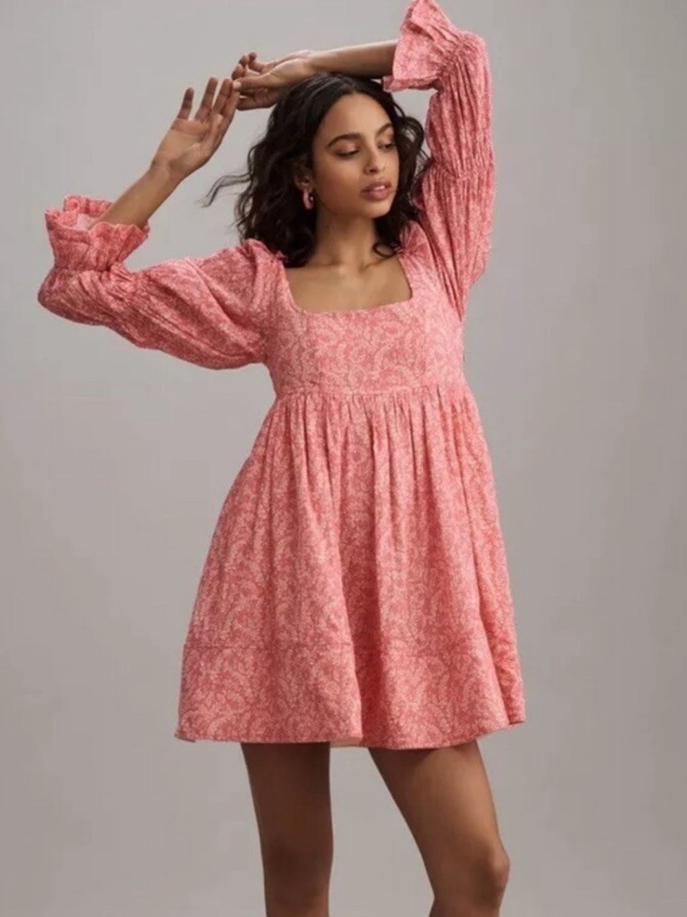 Anthropologie Pilcro Square Neck Babydoll Mini Dress in Pink Floral